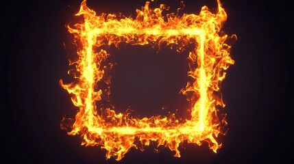 Bright fire frame in the shape of square flames. generative ai