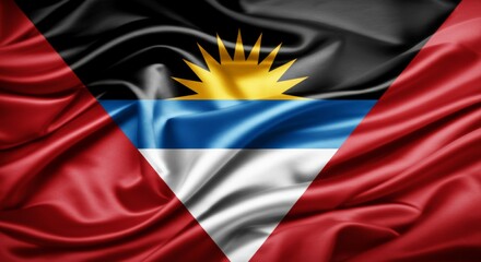 Antigua and Barbuda flag with silk texture and vibrant colors.