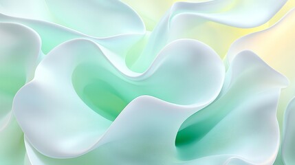 Fototapeta premium Soft fluid shapes in serene green and white tones create a calming abstract visual experience for modern design projects