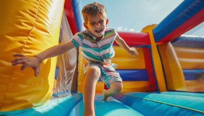 Bouncy Summer Fun: A Boy's Adventure at the Inflatable Trampoline Theme Park