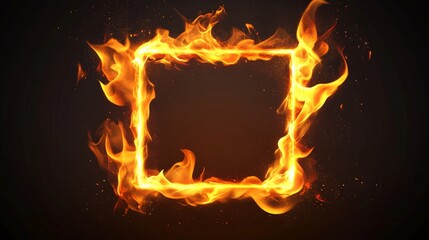 Bright fire frame in the shape of square flames. generative ai