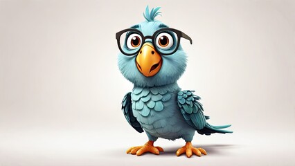 Excited with joy funny cartoon parrot wearing glasses 