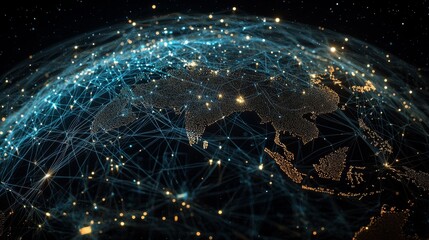 Global data centers visualized as interconnected nodes, securely storing and processing information worldwide
