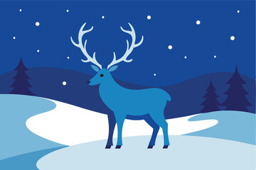 Fototapeta premium Reindeer Grazing in a Snowy Winter Wonderland: A Majestic Scene of Arctic Beauty
