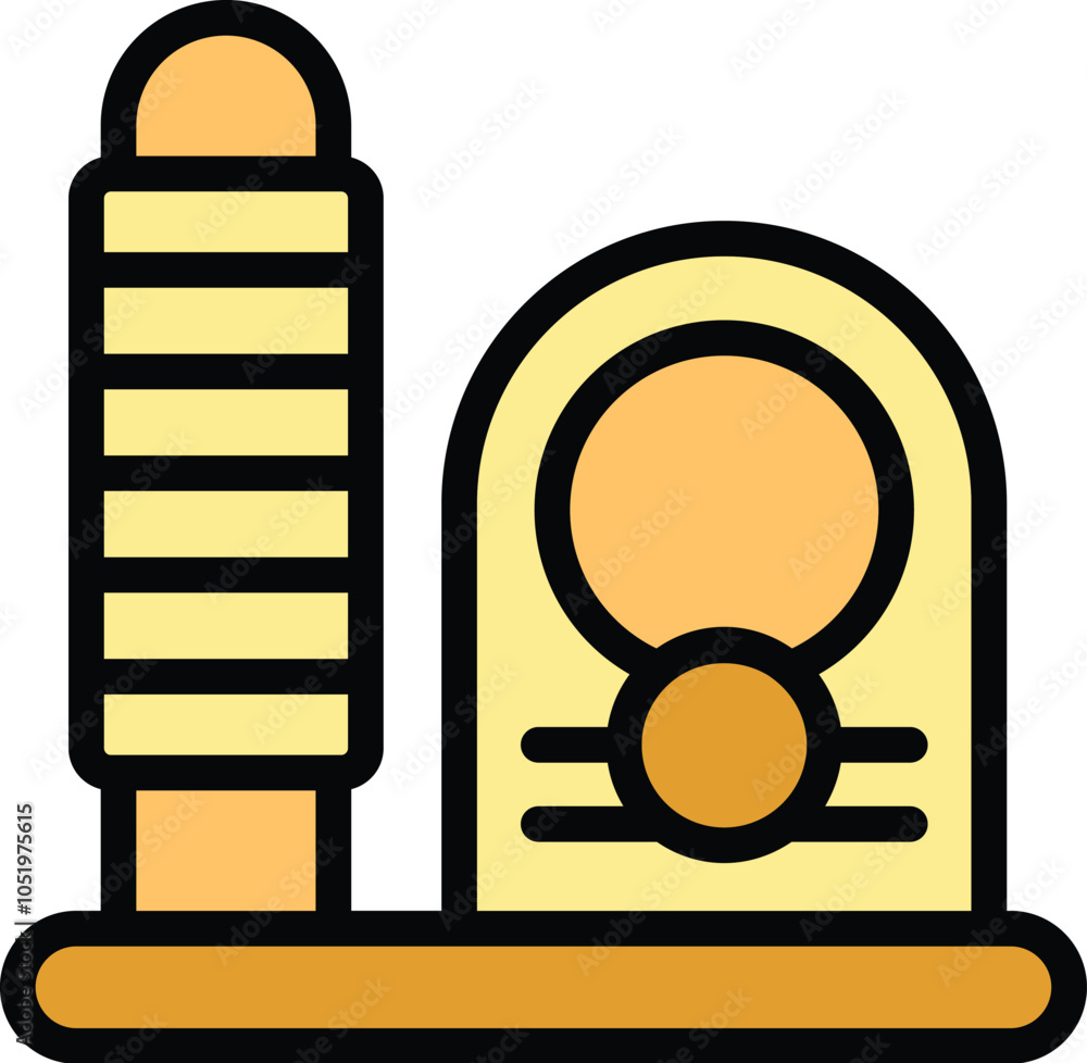 Poster cat scratching post with toy mouse icon, color outline style for web design and mobile app developme