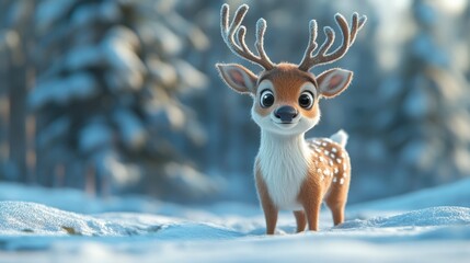 3D cartoon of reindeer smiling at camera