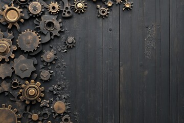 A black background with a lot of gears and a few other objects