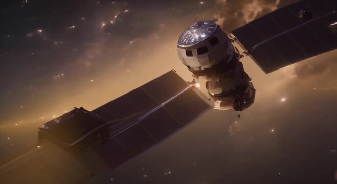 Eco Satellite with Biodegradable Panels Drifting Through Space