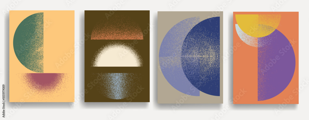 Poster modern artistic layout set with semicircle design elements . grunge textured half circles in art sty