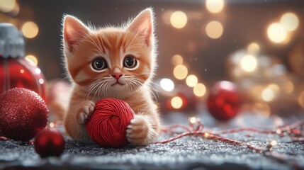 Kittens playing with wool balls