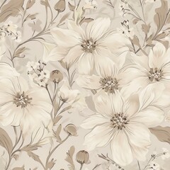 Seamless Delicate Floral Pattern in Soft Cream and Gray-Brown Tones with Small Wildflowers