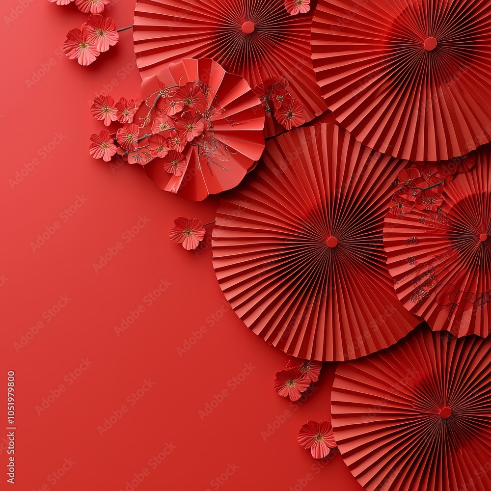 Aufkleber 3d rendering of a hand paper fan with abstract background for chinese new year.