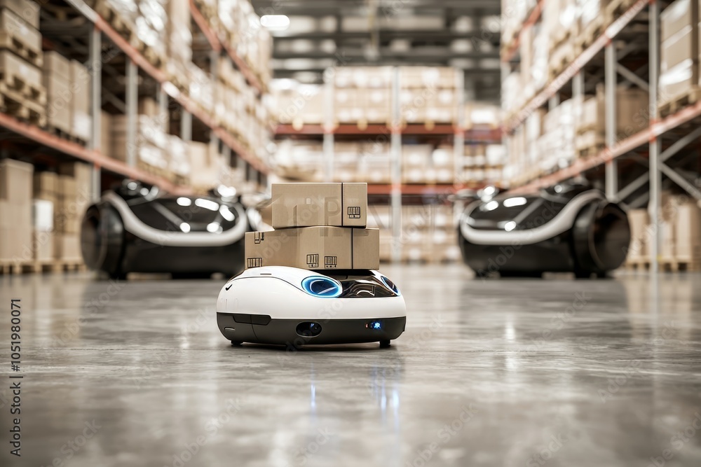Aufkleber automation of warehouses by autonomous robots.
