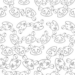 Expressive Gerbil Cartoon Repeat Pattern Design as Coloring Page