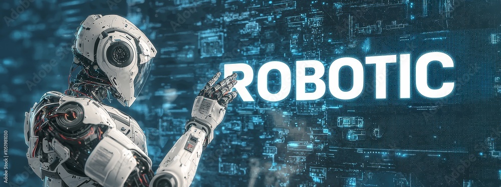 Poster An engineer manager touches the digital network of industry 4.0 and the control of a robot arm on a modern virtual interface in real time as part of an intelligent factory that manufactures