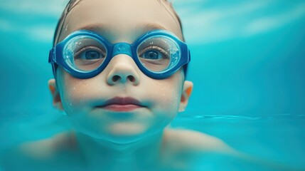 Naklejka premium Child Enjoying Swimming Lesson in Clear Water
