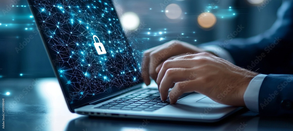Fototapete An authentication system with a username and password, cybersecurity concept, global network security technology, business people secure their personal information. IT security concept.