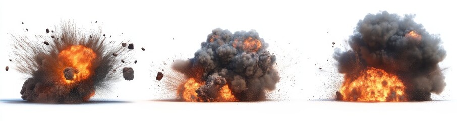A set of explosions isolated on a transparent background