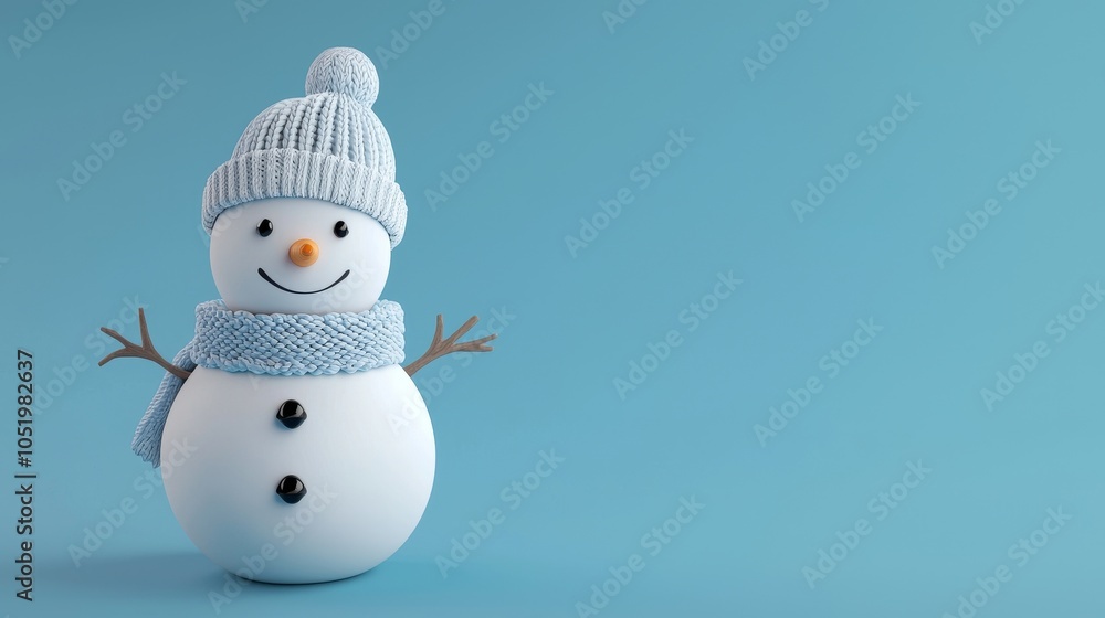 Aufkleber The image of a happy jolly snowman on a blue background was generated by stock