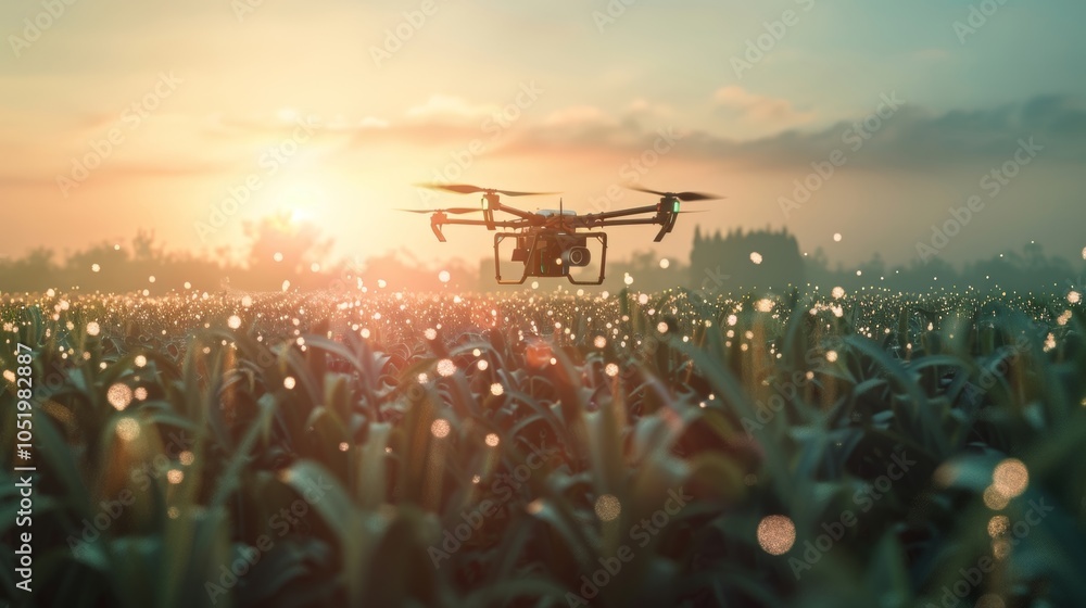 Poster an agricultural drone equipped with 5g sensors flying over fields capturing highresolution images an