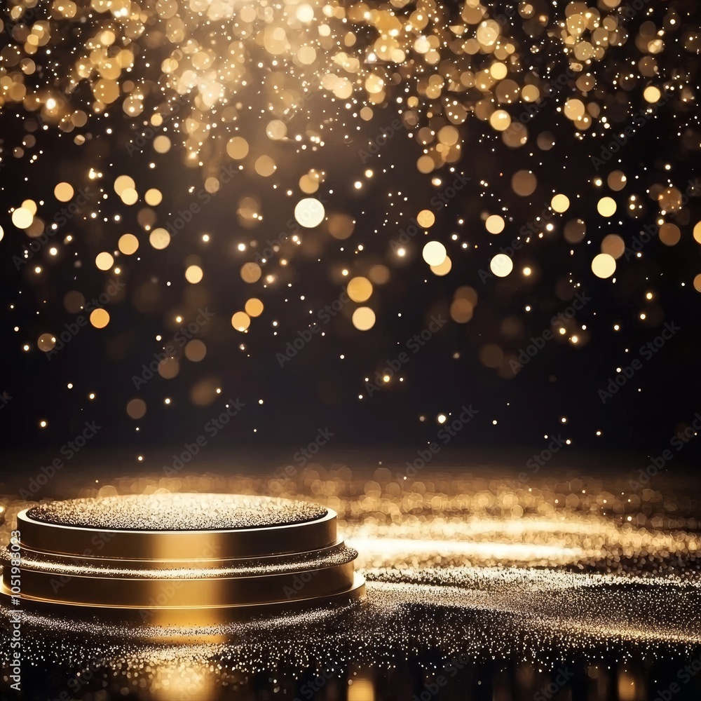 Leinwandbilder the podium is gold and surrounded by smoke. the pedestal is empty and illuminated by spotlights. dev
