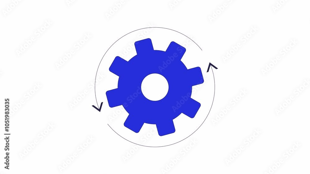 Poster cog flowing process rotation 2d object animation. business workflow automation cartoon 4k video, alp
