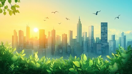 Sustainable green city, eco-city  illustration. ESG - Environmental Social Governance illustration. Generative AI.