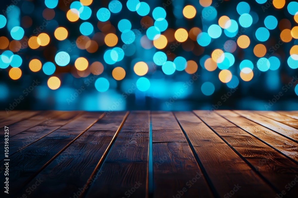 Fototapete the background is blurred abstract night lighting on an empty brown wooden floor or wood board table