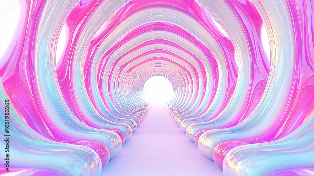Poster a vibrant journey through an ethereal tunnel of colorful waves and light inviting exploration and im