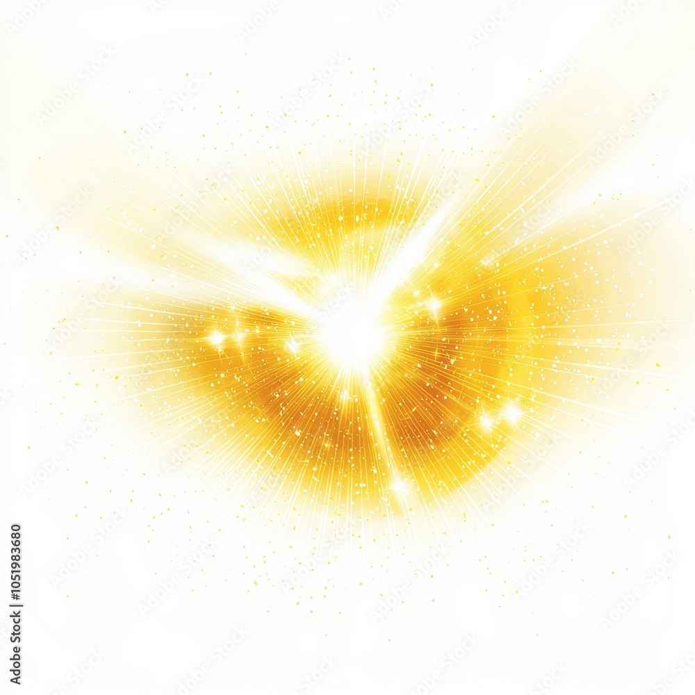 Poster stock png image of yellow flare glow isolated on transparent backgrounds with sun rays light overlay