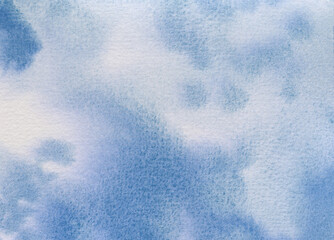 Blue watercolour background. Versatile artistic image for creative design projects: posters, banners, cards, covers, prints, wallpapers. Traditional artist-made art.
