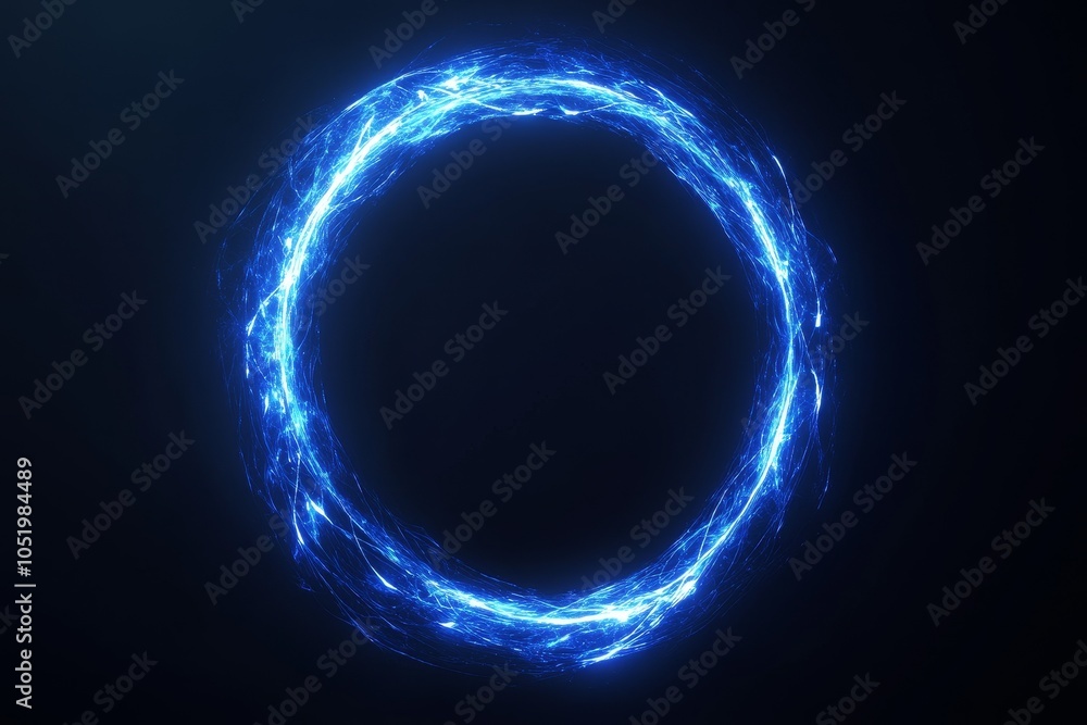 Poster using a blue circle light frame on a black background. for futuristic or technology-themed designs.