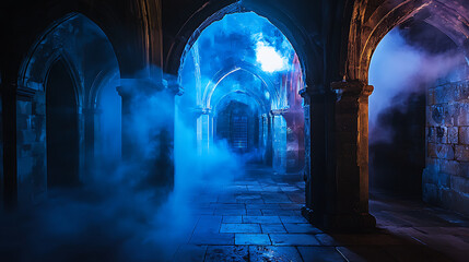 Obraz premium Enchanted Gothic Crypt with Magical Lights and Mist