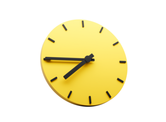 3d Yellow Round Wall Clock 7:45 Seven Forty Five Quarter To 8 On Yellow Background 3d illustration
