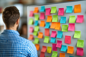 Brainstorming Session with Colorful Sticky Notes 