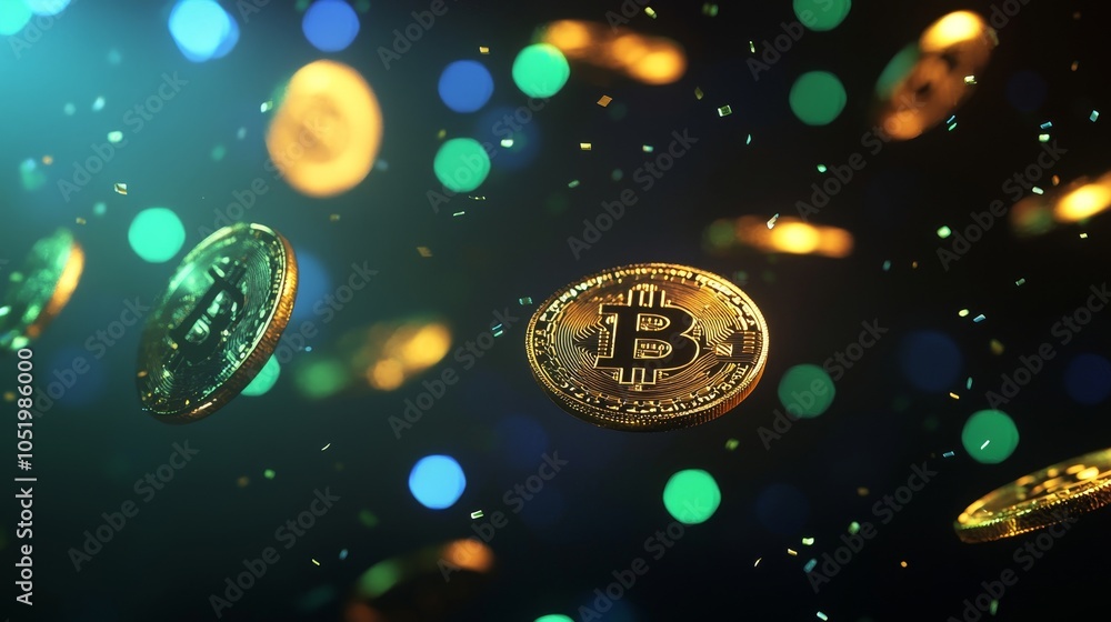 Aufkleber a dark background surrounded by digital currency symbols