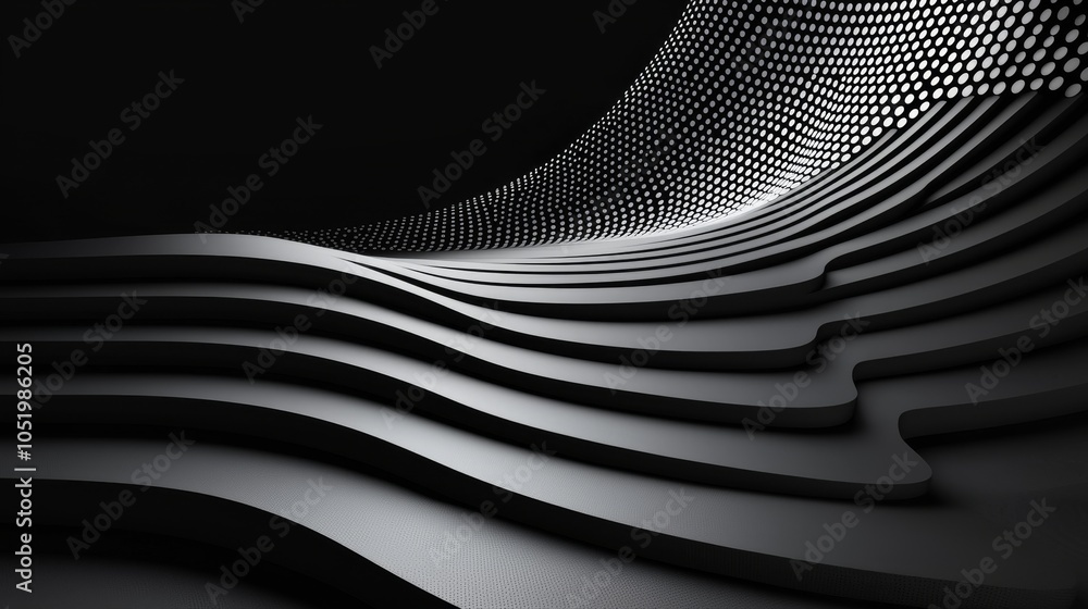 Poster abstract wave pattern exploring the harmonious flow of design with textured layers and light contras