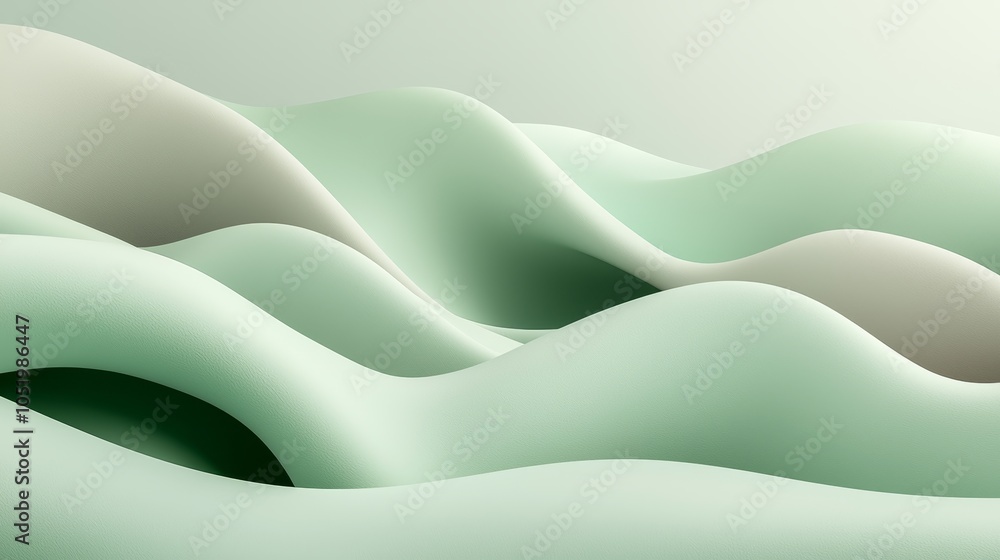 Poster smooth and serene waves of soft green a calming visualization of flowing forms and subtle textures i
