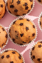 Fresh baked chocolate chip muffins, close up