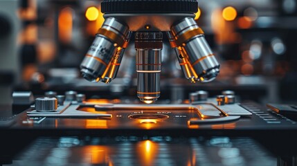 Scientists are looking at microscopes in a laboratory.