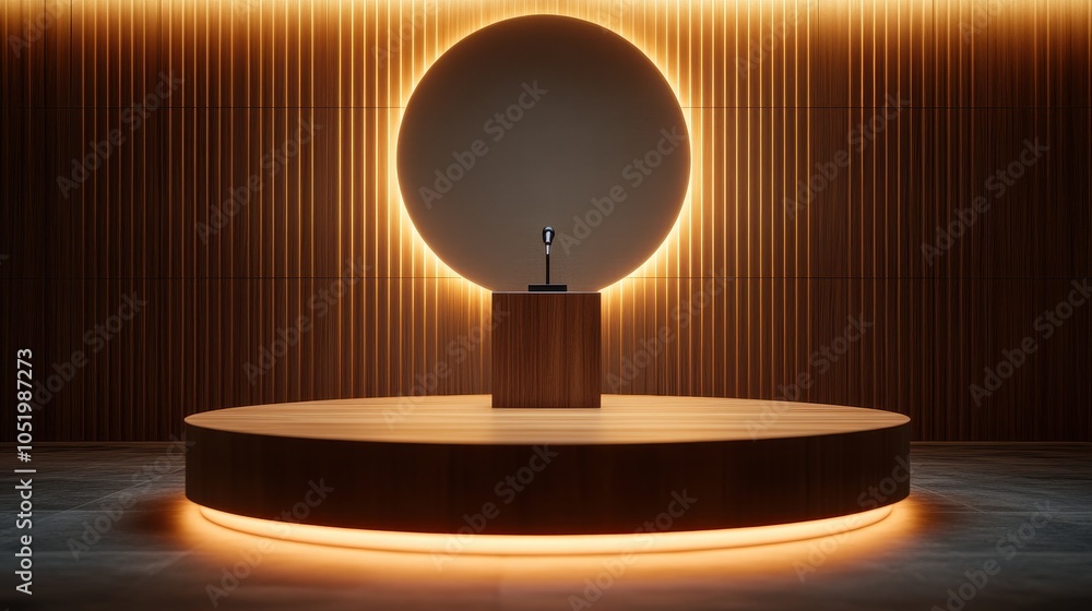 Poster the set includes an empty wooden standing table with an empty podium with microphone isolated on the