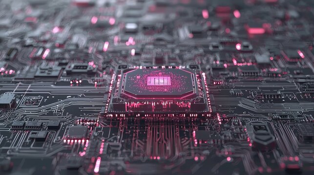 The computer processor in this 3D illustration is a futuristic glowing computer.