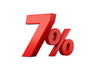 3d Red 7% Seven Percent Sign on White Background 3d illustration
