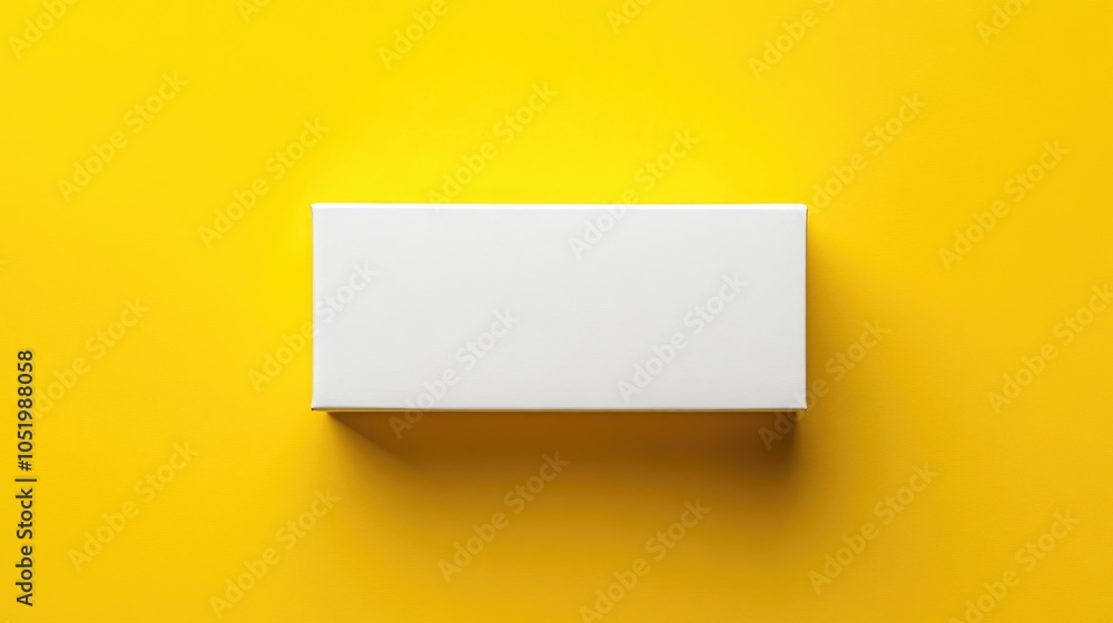 Poster white box mock up against a yellow background flat lay style space available for text insertion
