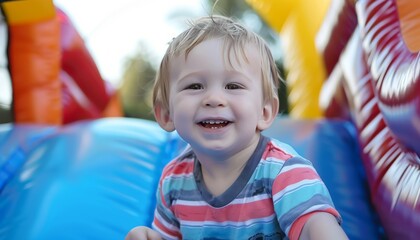 Joyful Toddler: Bouncing with Delight on Inflatable Fun - ar 7:4