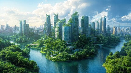 Fototapeta premium green engineering utopia sustainable urban development and innovative projects concept illustration