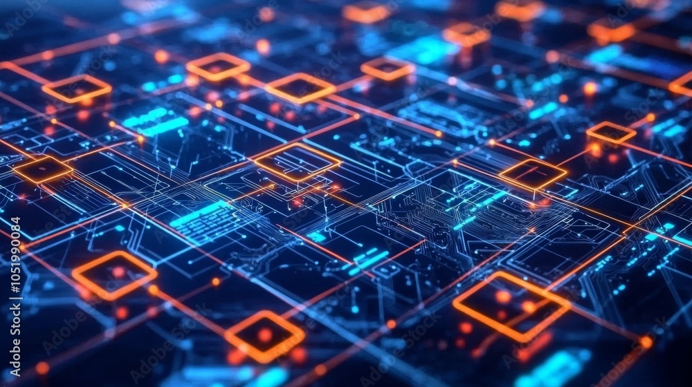Sticker blockchain technology visualized as glowing blocks connecting global financial systems