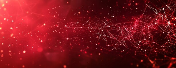 The futuristic red light glow effect futuristic technology banner shows a red glowing data stream with digital particles on a dark background.