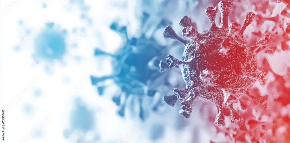 Poster different and dangerous viruses are examined under the microscope in the context of medicine and lab
