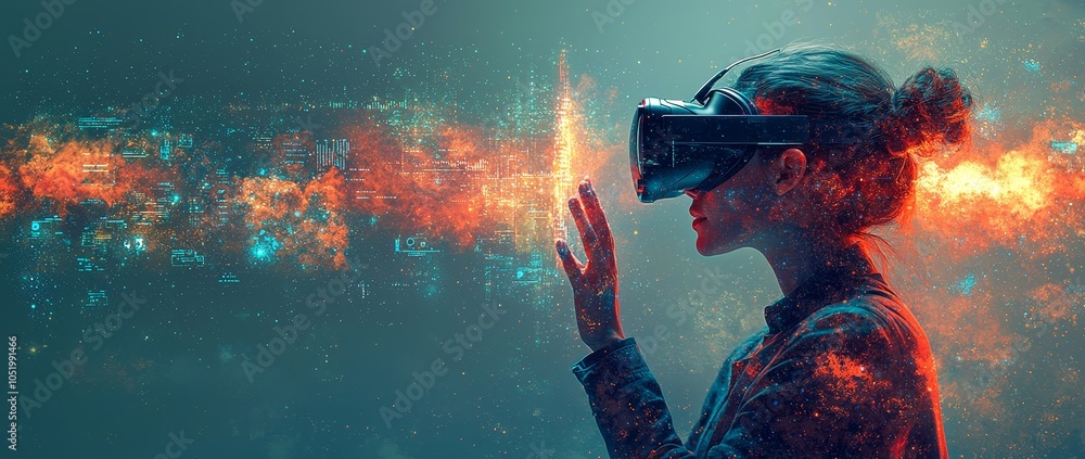 Poster A futuristic silhouette interaction with a virtual interface in a 3D illustration of system integration
